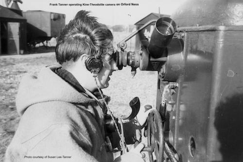 Frank Tanner operating kine-theodolite on Orford Ness